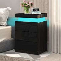 Table de chevet moderne à LED avec rangement, hauteur réglable, 3 tiroirs, construction en MDF, pour petites chambres