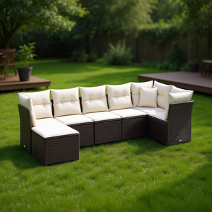 Poly <b>Rattan</b> Garden <b>Sofa</b> Set Brown 6 Seater Outdoor Furniture Contemporary Design - Product Image 2