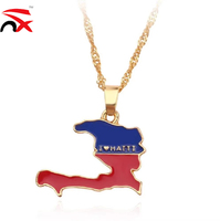 Collier pendentif carte des pays des Caraïbes avec drapeau – Jamaïque, Mexique, Haïti, Trinité-et-Tobago, République Dominicaine – Collier en émail avec carte – Bijou cadeau