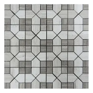 High Quality Grade A New Wooden Gray Stone Wood Waterjet Mosaic Flooring