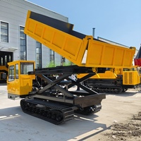 Camion benne sur chenilles en caoutchouc de 6 tonnes, conception à chenilles larges, levage hydraulique de conteneurs, hauteur de levage maximale de 2 m, camion benne tout-terrain