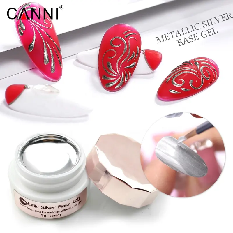 OEM/ODM CANNI 5ミリリットルMetallic Silver Base Coat Platinum Super Shinny Nail Polish Semi-Permanent UV LED Gel Varnish