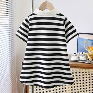 Kızın çocuk yaz elbisesi Net kırmızı moda kolej çocuk siyah beyaz çizgili kadın hazine örme Polo etek - Product Image 5