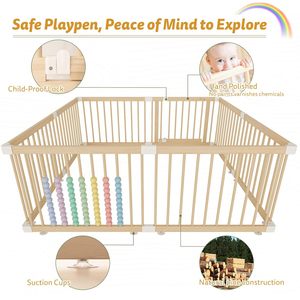 Playpen regolabile in legno per neonati e bambini piccoli al coperto centro di attività per bambini con cancello di chiusura per giocare cortile grande box - Product Image 3