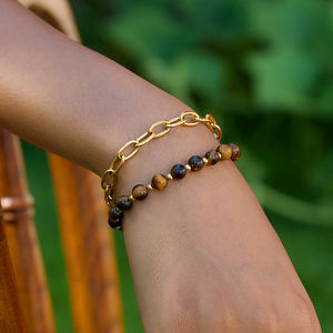 J & D moda delicada 18K <span class=keywords><strong>oro</strong></span> Acero inoxidable 2 uds Ojo <span class=keywords><strong>de</strong></span> Tigre turquesa empanado pulsera amor turquesa mano cadena pulsera - Product Image 2