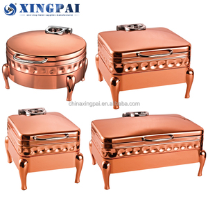 XINGPAI Dubai <span class=keywords><strong>Hotel</strong></span> Suministros Chaffing Dish Pour Buffet <span class=keywords><strong>Deluxe</strong></span> Rose Gold Martillado Acero inoxidable Cheffing Platos de lujo - Product Image 1