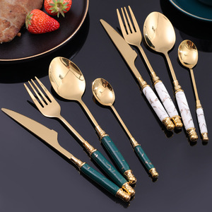 4pcs Ceramic Handle Stainless Steel Flatware Set Kitchen Utensil Spoon Knife Fork Gold Cutlery Sets for Wedding Home - Product Image 4