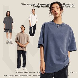เสื้อยืดแขนสั้นผู้ชายสไตล์วินเทจแบบต่อผ้า รุ่นใหม่ประจำฤดูร้อนปี 2024 สำหรับการค้าต่างประเทศ เนื้อผ้าหนา - Product Image 1