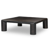 Table basse carrée en verre trempé bronze foncé, moulée d'une seule pièce avec bords arrondis épais, 4 pieds épais, table centrale pour salon
