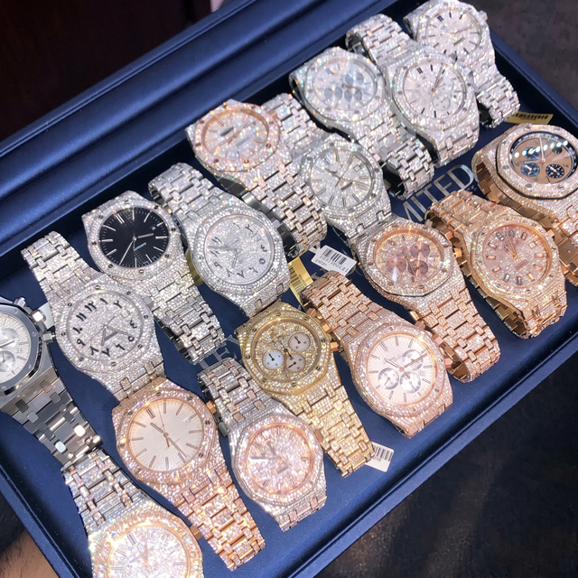 Custom High Quality VVS Moissanite Full Diamond Inlaid Mechanical Watch 316L Stainless Steel Sport 24mm Band Unisex Watch