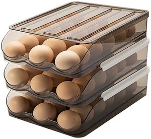 Smart Stackable Egg holder for refrigerator Automatic Rolling Egg Storage box Transparent Drawer Egg Tray Fridge Organizer
