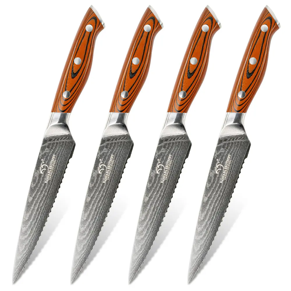 Wholesale Kitchen Steak Utility Knife Set Damascus G10 Red Steak Knives with Customized Gift Box