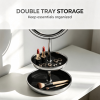 Miroir de maquillage personnalisé pour filles, double face avec grossissement 5x, plateau de rangement double couche pour table de toilette