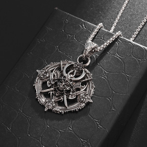 Collar con Colgante de Rueda Giratoria Gótica <span class=keywords><strong>Retro</strong></span>, Estilo Samurái Diablo, para Hombre, Joyería de Estilo Vikingo - Product Image 3