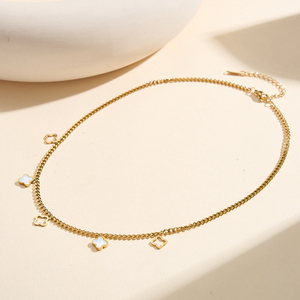 Collar Delicado de Acero Inoxidable con Baño de Oro de 18K y Dijes de Trébol de Cuatro Hojas, Estilo Cubano, para Niñas, Venta al por Mayor - Product Image 4