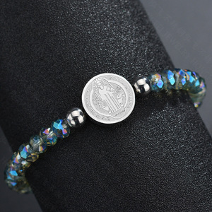 2023 nouveaux Bracelets élastiques perlés colorés faits à la main, Bracelets à breloques ronds en acier inoxydable gravés Double face pour femmes - Product Image 4
