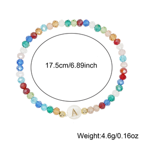 No MOQ fatto a mano placcato in <span class=keywords><strong>oro</strong></span> alla moda ciondolo conchiglia bohémien alfabeto A-Z lettere iniziali perline di cristallo colorato bracciale per bambini - Product Image 3