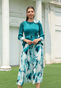 Sheen Mới Nhất Mùa Hè Căng Ra Phi Floral In Miyake Pleated Cộng Với Kích Thước Phụ Nữ Quần Áo Hai Mảnh Thiết Lập Hàng Đầu Và Váy - Product Image 2