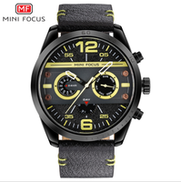 MINI FOCUS 0068 Montre homme Montres sport à quartz Bracelet en cuir Calendrier Semaine Date Étanche Montre-bracelet Horloge Marron Reloj