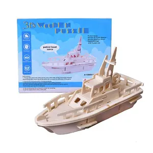 Wholesale Kids 3d Game Sea Patrol Boat Puzzle Cartoon Kids Games Baby 3d Wooden Puzzle