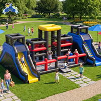 Château gonflable commercial en PVC 0,55 mm, parcours d'obstacles gonflable avec toboggan et zone de saut pour événements