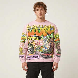 Camiseta de Manga Larga con Cuello Redondo para Hombre, Estilo Urbano, Estampado Oversize, Jersey de Algodón, Cuello Redondo - Product Image 6