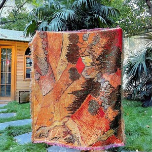 Coperta in Jacquard con Dipinti di Van Gogh e <span class=keywords><strong>Monet</strong></span>, Arazzo Floreale con Papaveri e Cipressi, Copridivano Personalizzato per Decorazioni Festive - Product Image 1