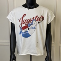 Poids lourd détresse coton surdimensionné strass impression Vintage Streetwear vêtements Curling coupé Muscle chemises hommes t-shirts