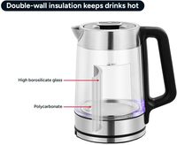 Bouilloire électrique en verre de 1,8 L 1200 W avec corps en verre borosilicate de qualité supérieure, lumière LED bleue et ouverture du couvercle à une touche, appareil électroménager