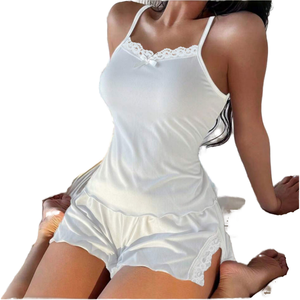 Women's Summer Animal Print Breathable Elastic Waist <b>Lace</b> Camisole Pajama Set Sexy Fashion Sling Top Shorts Sleepwear - Product Image 1
