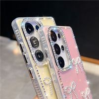 Coque de téléphone transparente antichoc en acrylique pour iPhone 17 Pro Max 18 Pro 18 17 16 15 14 13 avec design nœud scintillant rose