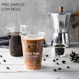 Gobelets en plastique transparents jetables pour boissons froides, café glacé, avec logo imprimé personnalisé, 16 oz, PET, avec couvercles plats - Product Image 2