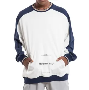 Costom kaus Polo longgar pria, Sweatshirt lengan panjang blok warna Amerika untuk lelaki