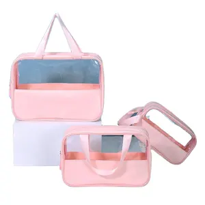 Bolsa de cosméticos rosa para mujer, bolsa de cepillo de maquillaje de almacenamiento de cosméticos de viaje portátil, bolsa de lavado de gran capacidad