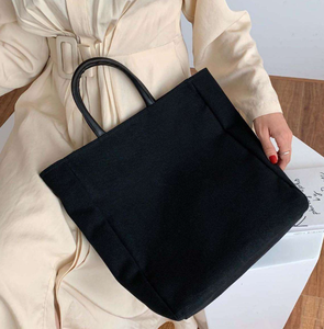 Customized logo <b>large</b> capacity solid color canvas <b>bag</b> durable canvas tote <b>bag</b> with leather handle shopping <b>bag</b> - Product Image 1