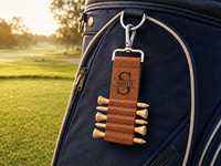 Support de tee de golf en similicuir personnalisable au laser avec sangle et clips métalliques, accessoire d'étiquette de sac en cuir PU personnalisé pour utilisation sur le parcours