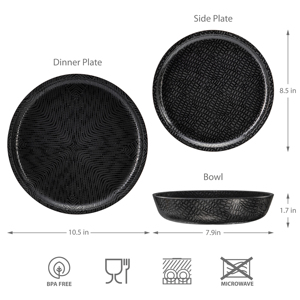 Juego de vajilla de Melamina negra de lujo de 12 piezas - Product Image 2