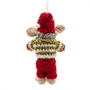 Poupée souris tricotée, décoration de Noël, chapeau rouge, sac, faite à la main, écologique, ornement mural d'intérieur, petite taille, traditionnelle - Product Image 4