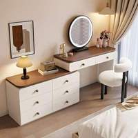 Coiffeuse avec miroir LED réglable, table de maquillage gain de place avec rangement pour chambre à coucher, petite maison