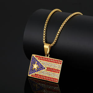 ธงฮิปฮอปปอร์โตริโกชุบทอง18K เซอร์โคเนียกันน้ำไม่เสื่อมเสียสเตนเลสจี้เครื่องประดับแฟชั่นสำหรับผู้ชาย - Product Image 1