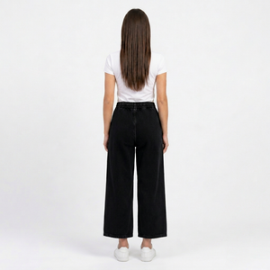 Women's Casual <b>Denim</b> Black Jeans Pant Snag Resistance Solid Pattern Drawstring Waist Everyday Relaxed Fit with Fashion-Knit - Product Image 1