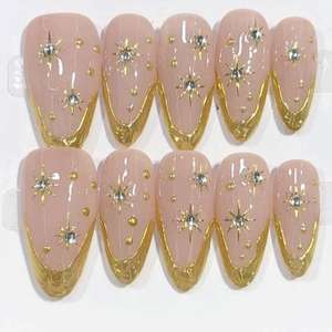 Nouvelles Idées de Produits : Faux <span class=keywords><strong>Ongles</strong></span> à Presser en Acrylique 3D Fleur, Forme Amande Moyenne, Rose Kawaii, 10 Pièces, Faits Main, Manucure Longue Amande - Product Image 4