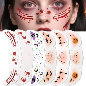 6 autocollants de <span class=keywords><strong>tatouage</strong></span> temporaire effet taches de rousseur et paillettes pour le visage, thème chauve-souris, pour Halloween, pour femmes et enfants - Product Image 2