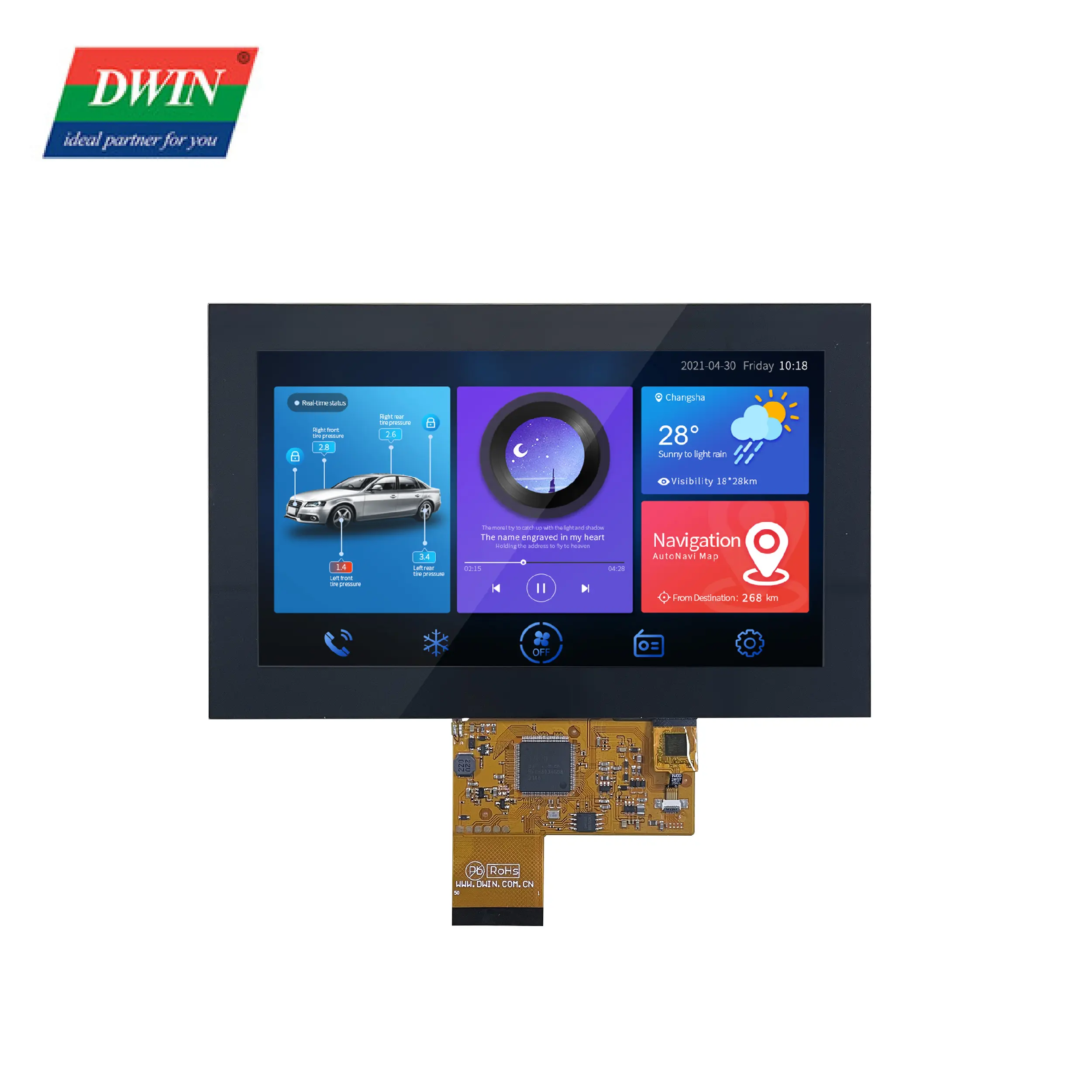 DWIN 7.0 인치 800*480 픽셀 해상도 262K 색상 HMI TN TFT LCD 디스플레이 COF 구조 가볍고 얇은 DMG80480F070_02WTC