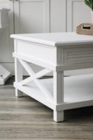 Table basse rustique blanche avec structure en X, table basse de rangement à 2 tiroirs, meuble de salon en bois pour décoration de style ferme et côtier