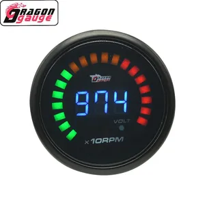 DRAGON GAUGE Mobil Motor Auto 52Mm Biru Digital 20 LED 0 ~ 9999 RPM Auto Tachometer dengan Volt Universal untuk 12V Balap Gauge(6230)