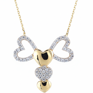 14K <b>Solid</b> <b>Gold</b> Art Designer Wings Heart Charm <b>Pendant</b> Necklace - Product Image 2