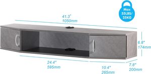 フローティングテレビスタンドウォールマウントエンターテインメントセンターメディアコンソール収納キャビネット下TVストーングレー43.3in - Product Image 2