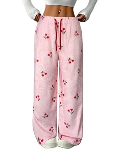 Pijamas de Franela para <span class=keywords><strong>Mujer</strong></span>, Estilo Holgado con Cordón Ajustable en la Cintura, Estilo Europeo y Americano, Otoño <span class=keywords><strong>Invierno</strong></span> 2025, Pantalones Cálidos - Product Image 1