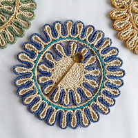Assiettes de présentation bohèmes faites à la main en écorce de maïs, sets de table et sous-verres tissés à motifs floraux, dessous de plat isolants 300 mm pour la décoration de la maison et de mariages